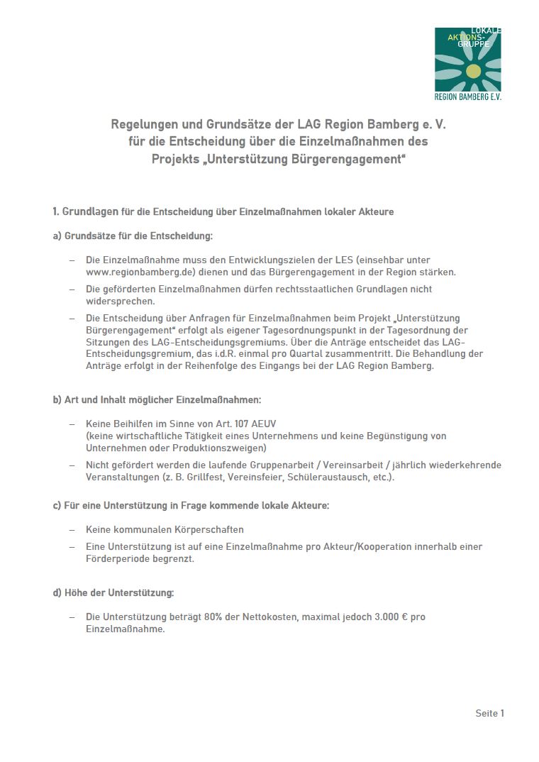 Regelungen und Grundsätze Unterstützung Bürgerengagement