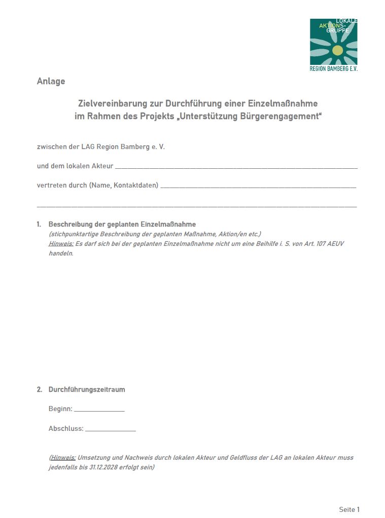 Zielvereinbarung Unterstützung Bürgerengagement